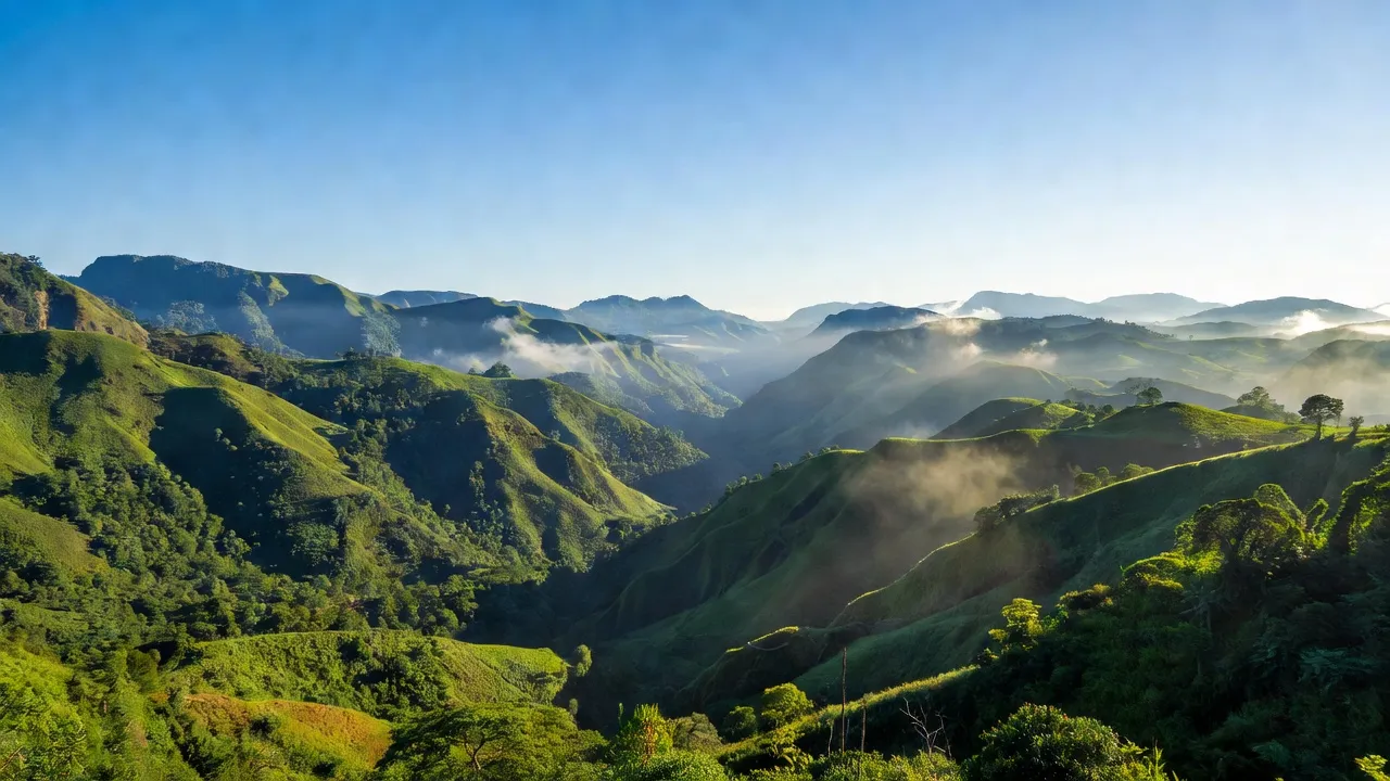 Khung cảnh thiên nhiên tuyệt đẹp ở Ngọc Linh, Đắk Glei, với đồi núi và thung lũng xanh.