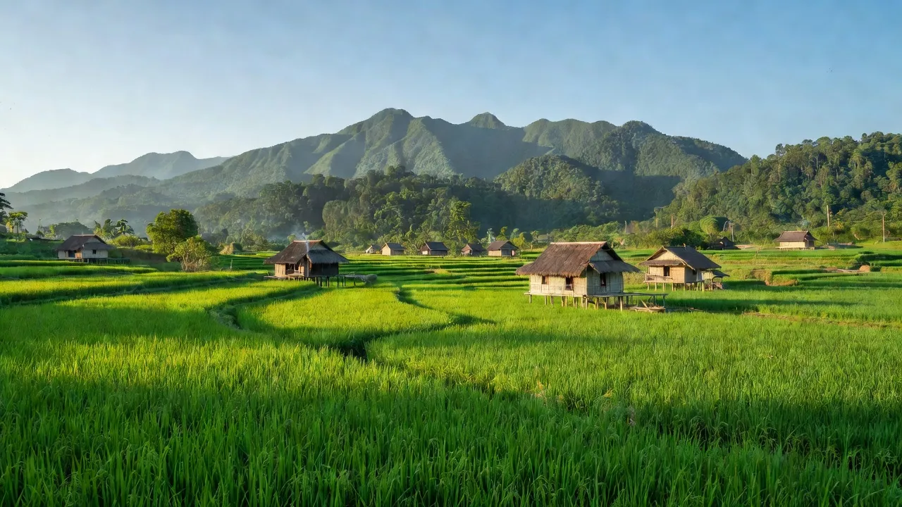 Khung cảnh xanh tươi ở xã Hà Mòn, huyện Đắk Hà, tỉnh Kon Tum trong ánh nắng đẹp.