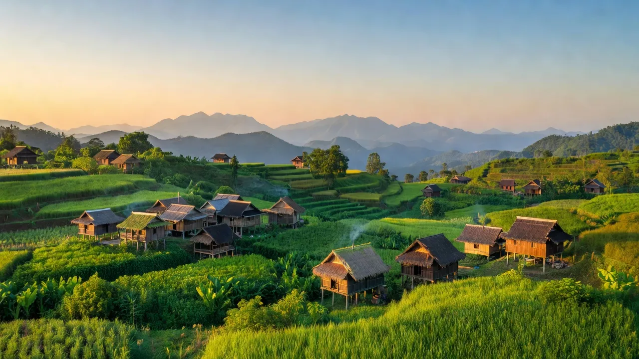 Cảnh quan thiên nhiên xã Ngọk Tụ, Đắk Tô, Kon Tum với thôn làng và đồng bào dân tộc thiểu số.