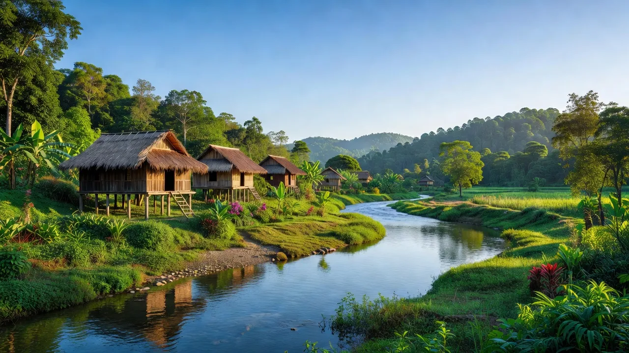 Bản đồ thiên nhiên xã Văn Lem, huyện Đắk Tô, tỉnh Kon Tum với phong cảnh xanh mát.