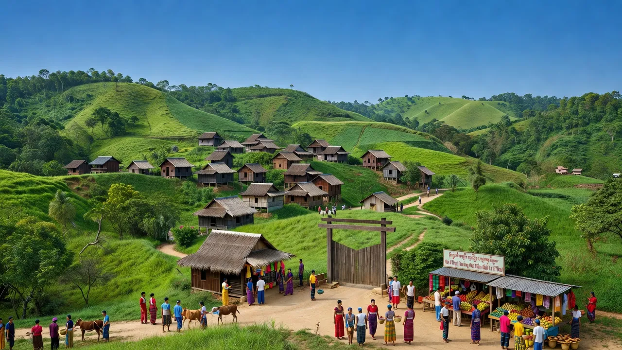 Cảnh đẹp huyện Ia H'Drai, tỉnh Kon Tum với thiên nhiên tươi đẹp, nhà sàn truyền thống và đường biên giới.