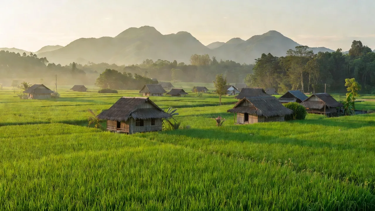 Cánh đồng lúa xanh tươi ở xã Đắk Ruồng, huyện Kon Rẫy, tỉnh Kon Tum, thể hiện vẻ đẹp nông nghiệp.