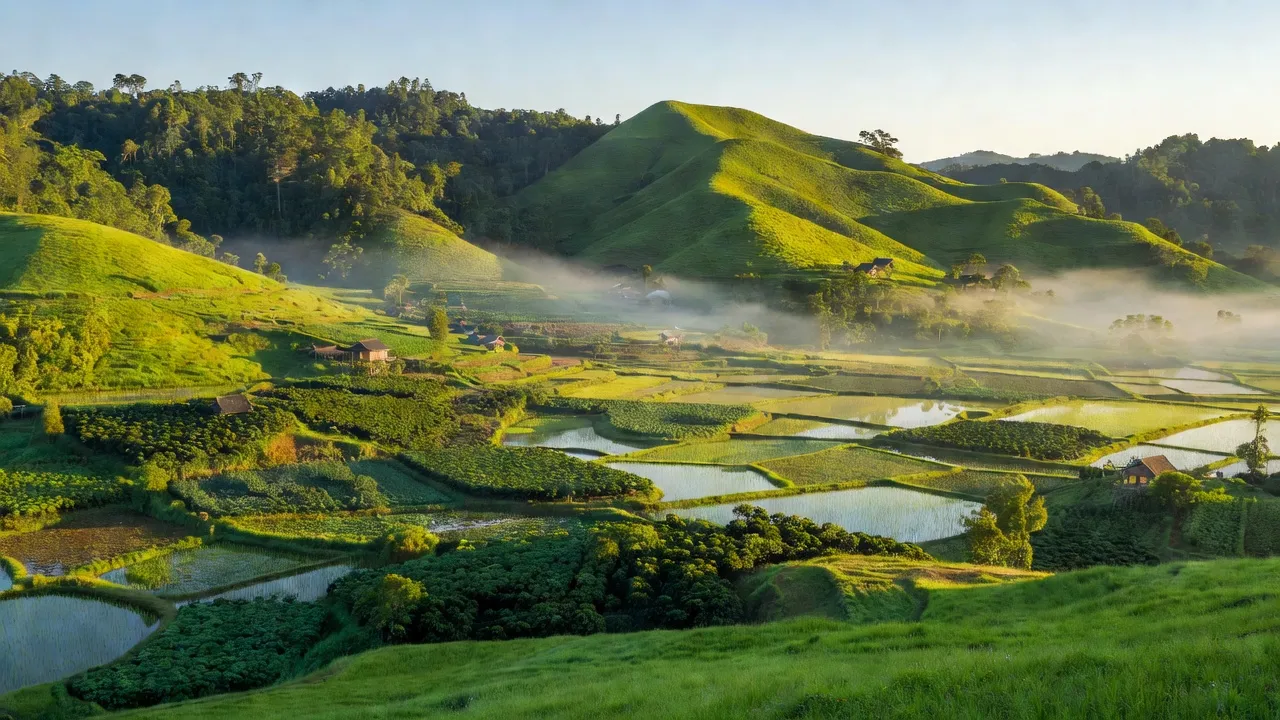 Khung cảnh đồi núi và thung lũng ở xã Đắk Tơ Lung, huyện Kon Rẫy, tỉnh Kon Tum.