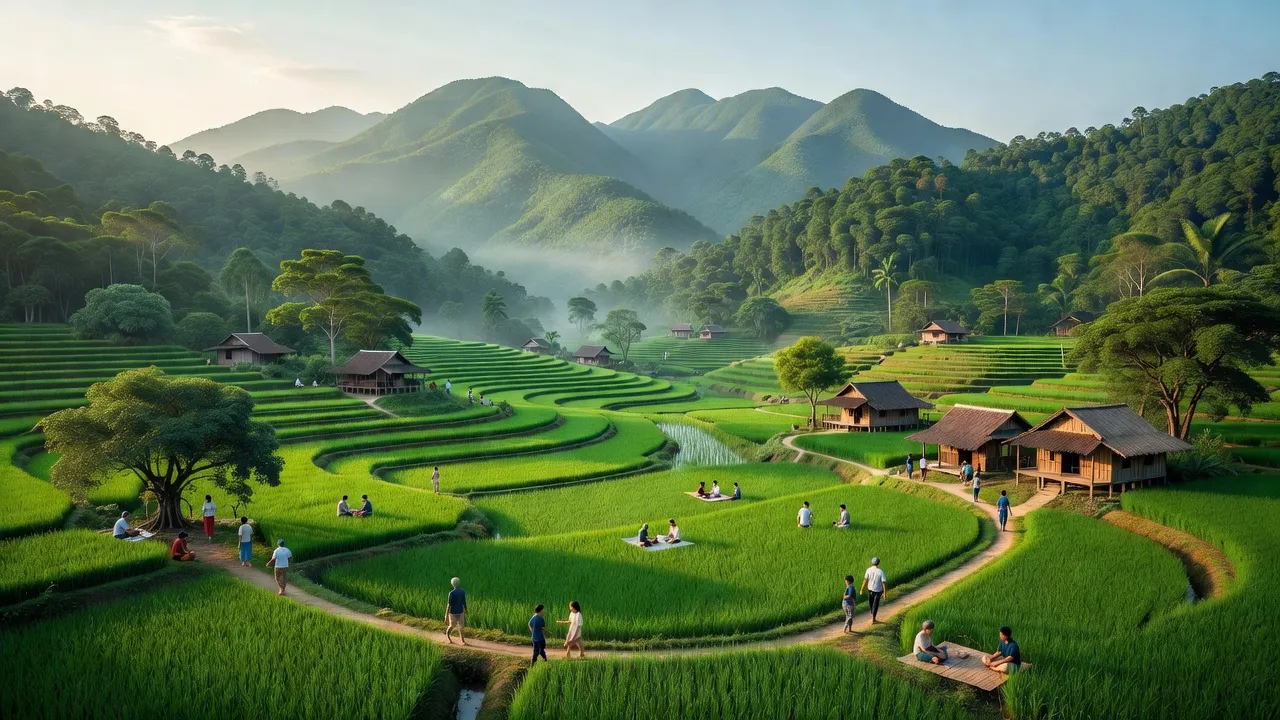 Phong cảnh đẹp tại xã Đắk Ang, huyện Ngọc Hồi, tỉnh Kon Tum với núi non và đồng cỏ xanh.