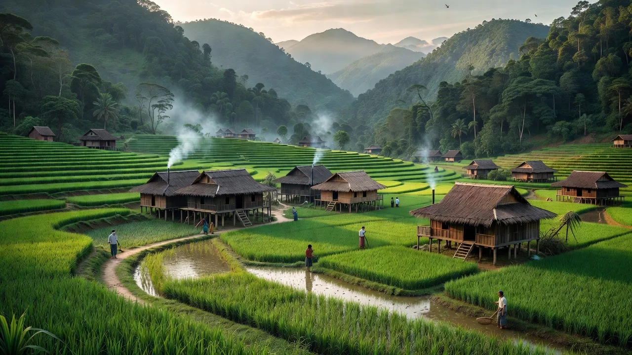 Cảnh sắc Xã Mô Rai, huyện Sa Thầy, Kon Tum với núi non và bản sắc văn hóa dân tộc.