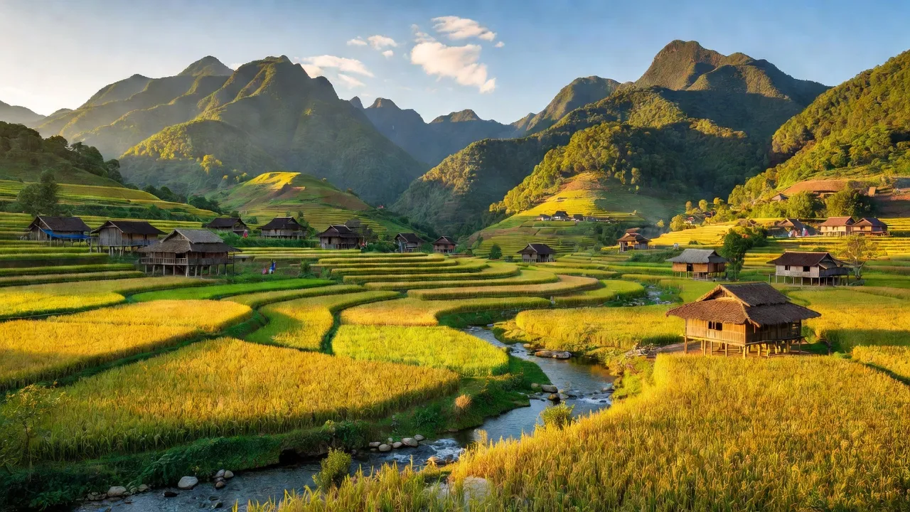 Cảnh quan xã Tá Bạ, Mường Tè với núi non, bản làng và không khí trong lành, phong cảnh thiên nhiên.
