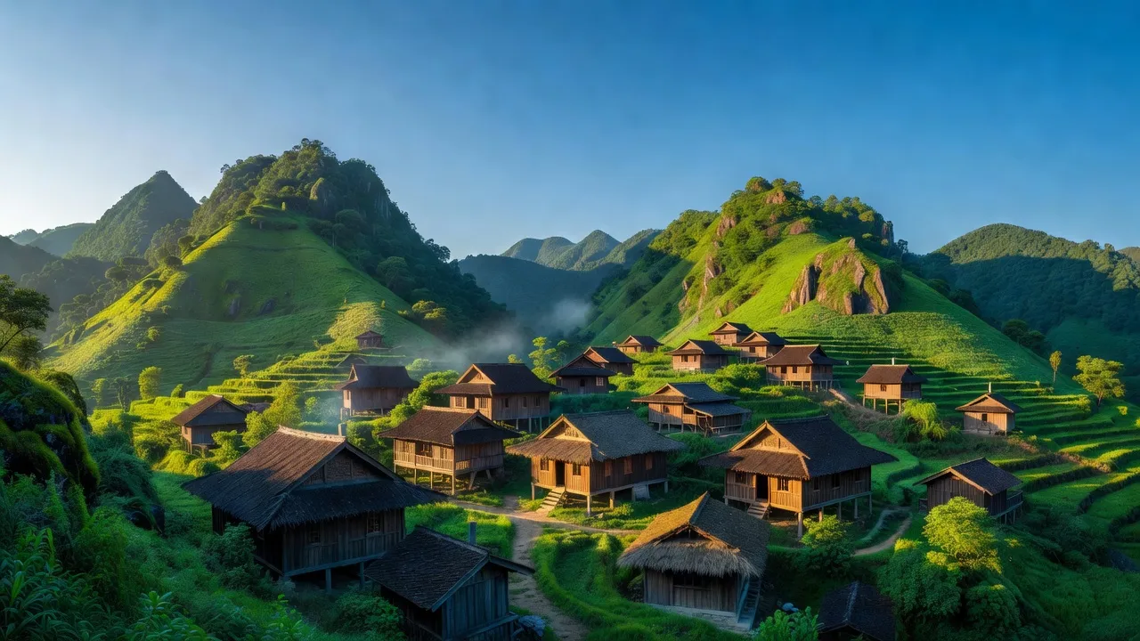 Thư giãn tại xã Trung Chải, Nậm Nhùn với cảnh núi non xanh tươi và nhà truyền thống.