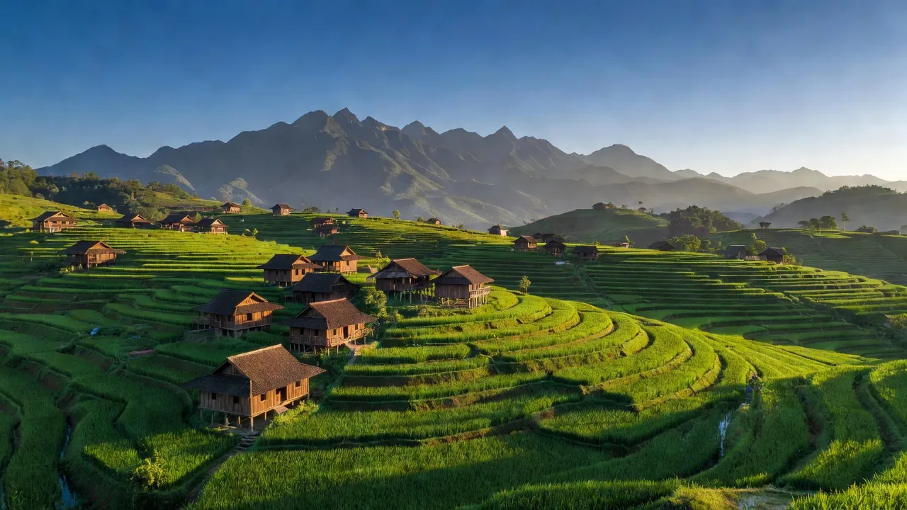 Khung cảnh đẹp tại xã Ma Ly Pho, huyện Phong Thổ, tỉnh Lai Châu với cảnh quan thiên nhiên hùng vĩ.