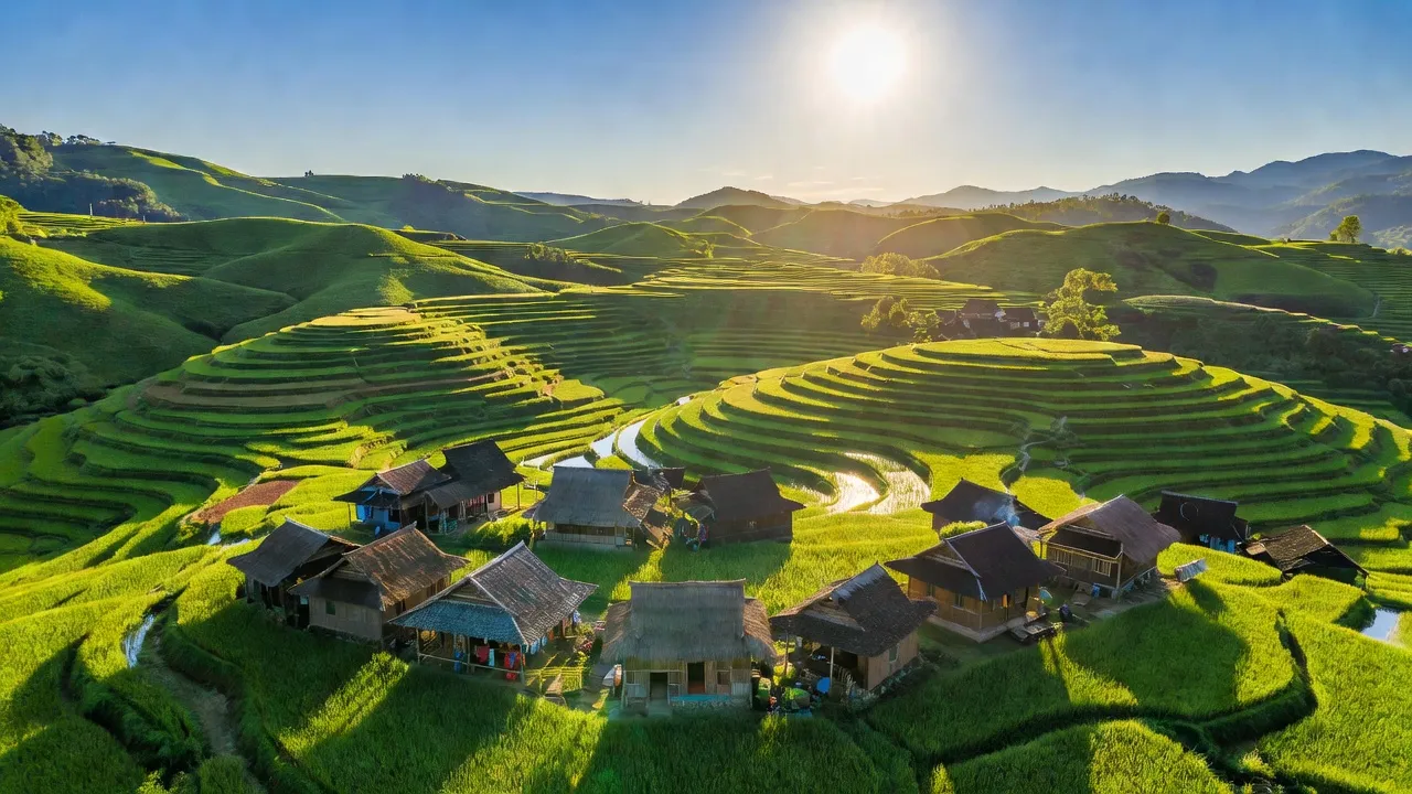 Cảnh quan xã Sì Lở Lầu, Phong Thổ, Lai Châu với ruộng bậc thang và nhà truyền thống.