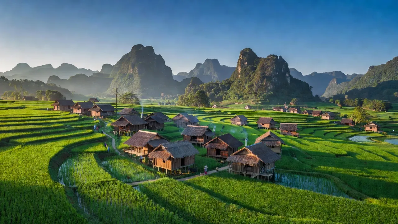 Khung cảnh tuyệt đẹp của xã Ma Quai, huyện Sìn Hồ, tỉnh Lai Châu với cánh đồng xanh và núi non hùng vĩ.