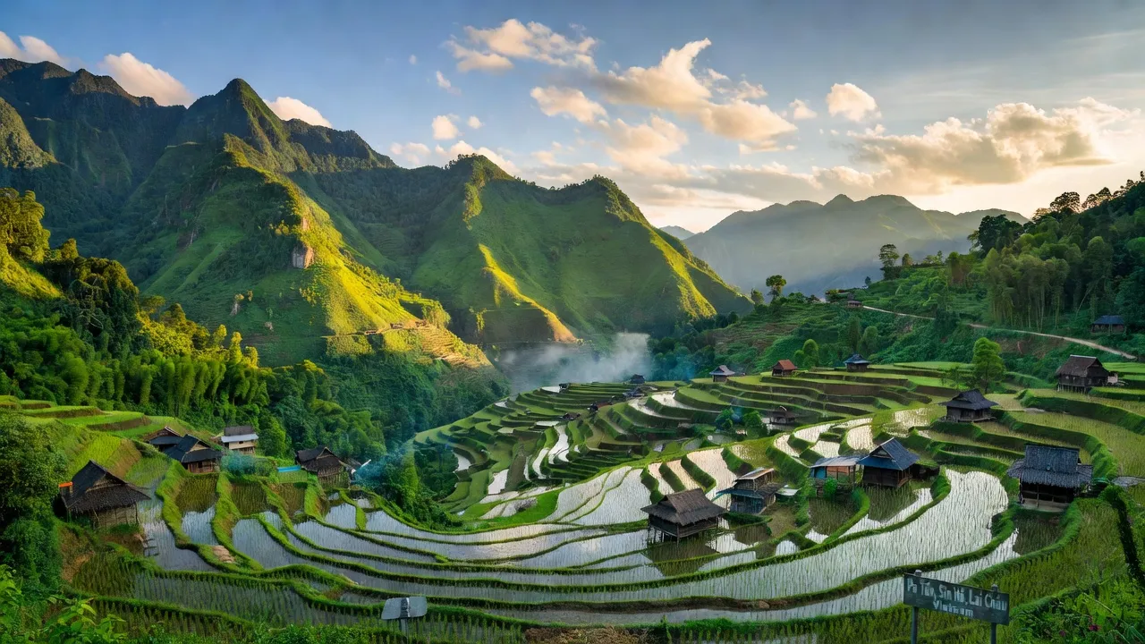 Khung cảnh đẹp của xã Pa Tần, huyện Sìn Hồ, tỉnh Lai Châu với núi non và bản làng.
