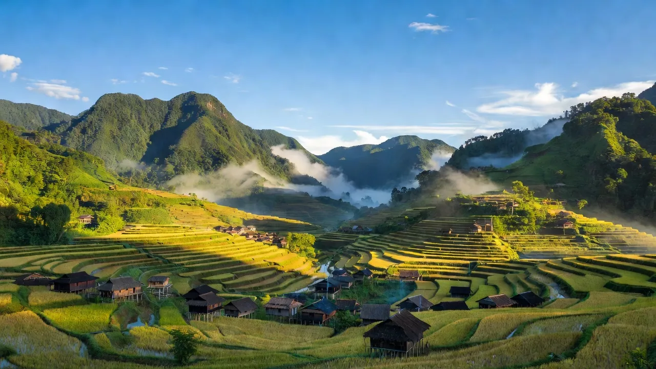 Khung cảnh xã Tả Phìn, huyện Sìn Hồ, tỉnh Lai Châu với núi xanh và ruộng bậc thang.