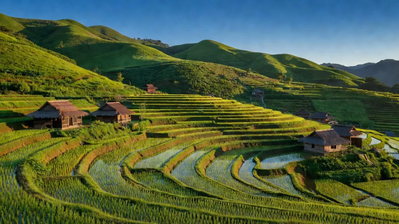 Toàn cảnh xã Tả Phìn, huyện Sìn Hồ, tỉnh Lai Châu với núi đồi xanh và ruộng bậc thang.