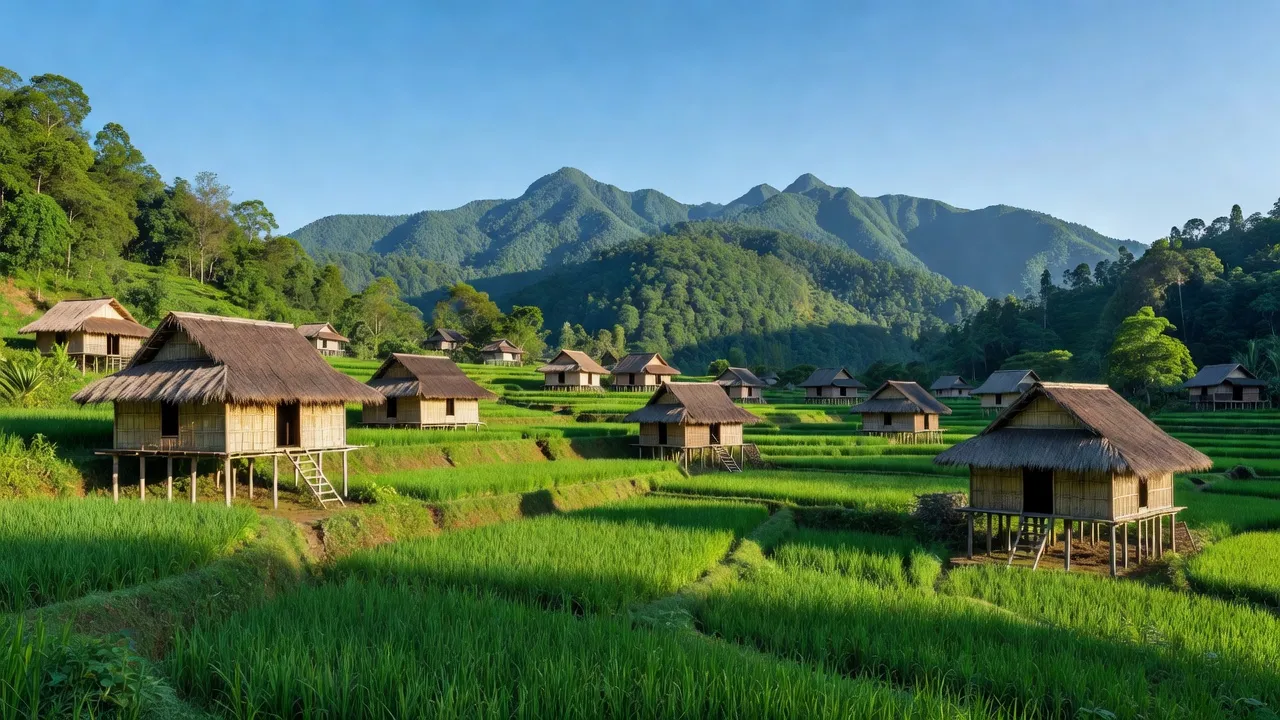 Cảnh đẹp Xã Bản Hon, huyện Tam Đường, tỉnh Lai Châu với cảnh quan xanh mát và nhà Lự.