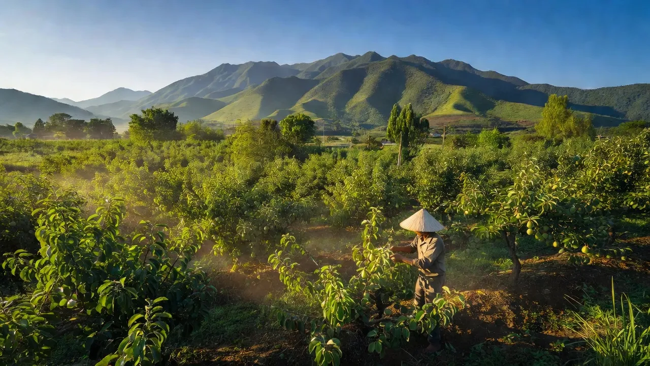 Cảnh cánh đồng cây lê tại xã Giang Ma, huyện Tam Đường, tỉnh Lai Châu, nông nghiệp Việt Nam.
