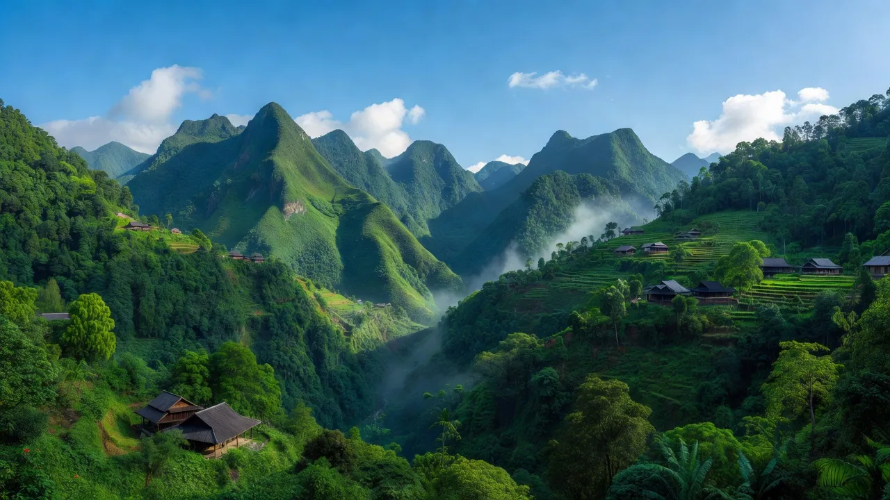 Khung cảnh thiên nhiên xã Hồ Thầu, huyện Tam Đường, Lai Châu với núi xanh và không khí trong lành.