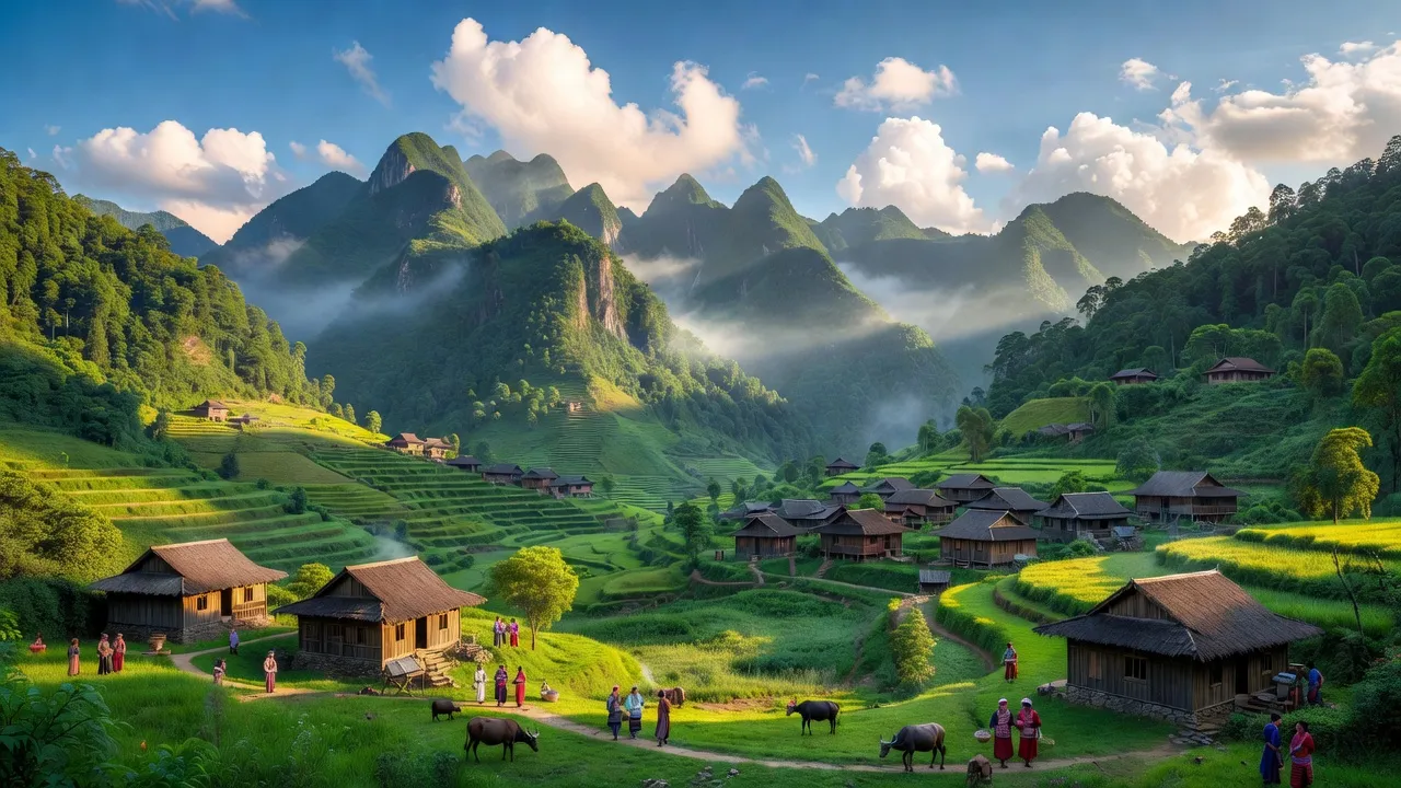 Khung cảnh đẹp ở xã Thèn Sin, huyện Tam Đường, tỉnh Lai Châu với núi và thung lũng xanh.