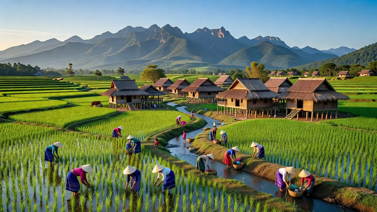 Cảnh đẹp xã Mường Khoa, huyện Tân Uyên, tỉnh Lai Châu, với thiên nhiên tươi đẹp và văn hóa dân tộc Thái.