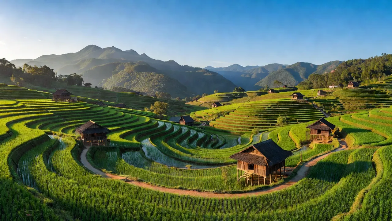 Cảnh đẹp xã Mường Than, huyện Than Uyên, tỉnh Lai Châu với ruộng bậc thang xanh mát.