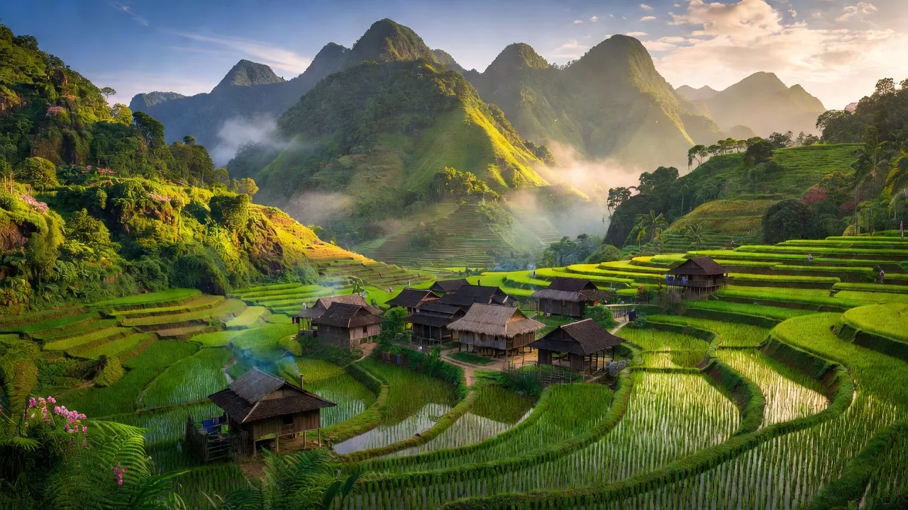 Cảnh đẹp Tà Gia, Than Uyên, Lai Châu với núi non và bản làng truyền thống Việt Nam.