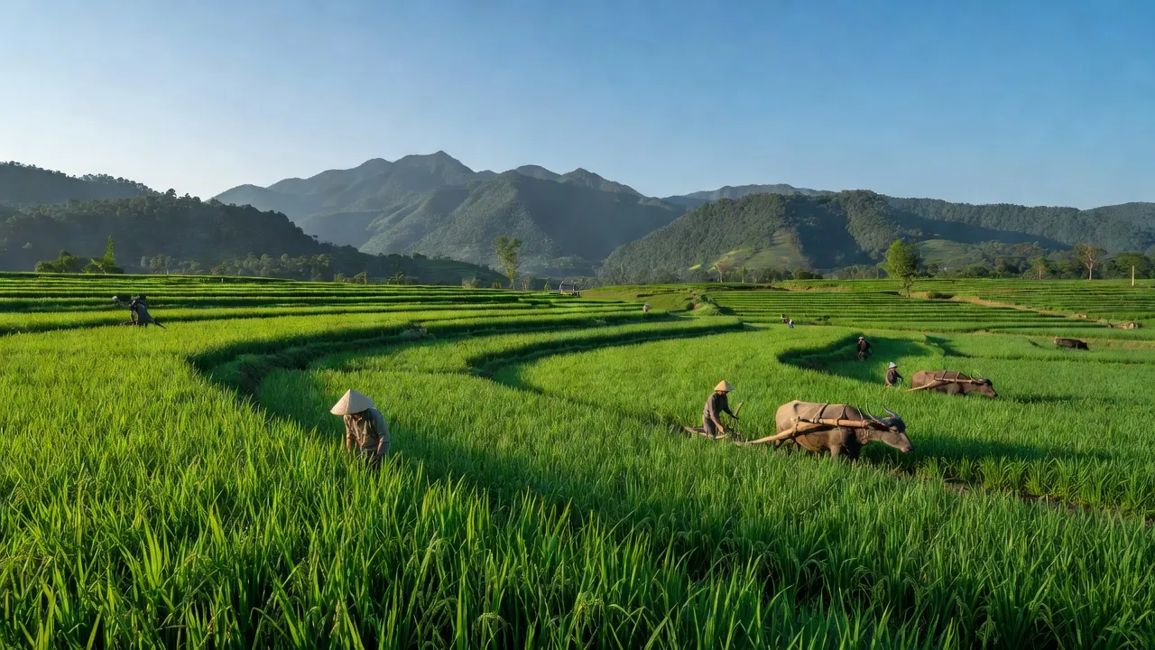 Cảnh đẹp xã Lộc Đức, huyện Bảo Lâm, tỉnh Lâm Đồng với cánh đồng xanh và khí hậu ôn hòa.