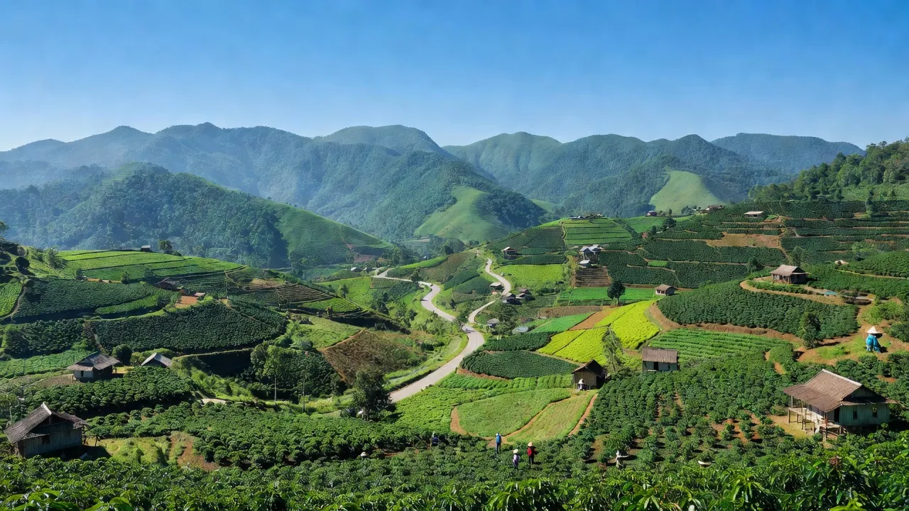 Lộc Thành, Bảo Lâm, Lâm Đồng với phong cảnh thiên nhiên tươi đẹp, núi non xanh tươi và Quốc lộ 55.