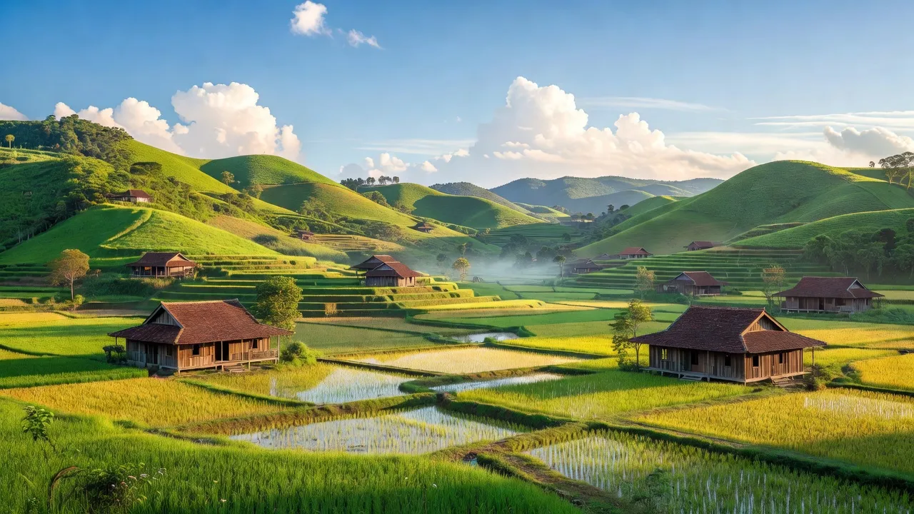 Toàn cảnh xã Mỹ Lâm, huyện Đạ Huoai, tỉnh Lâm Đồng với các thửa ruộng và nhà truyền thống.