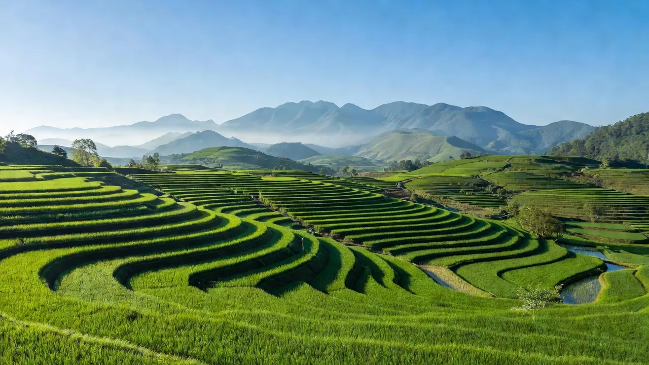 Cảnh quan ruộng bậc thang tại xã Gia Hiệp, huyện Di Linh, tỉnh Lâm Đồng, nền nông nghiệp sạch.