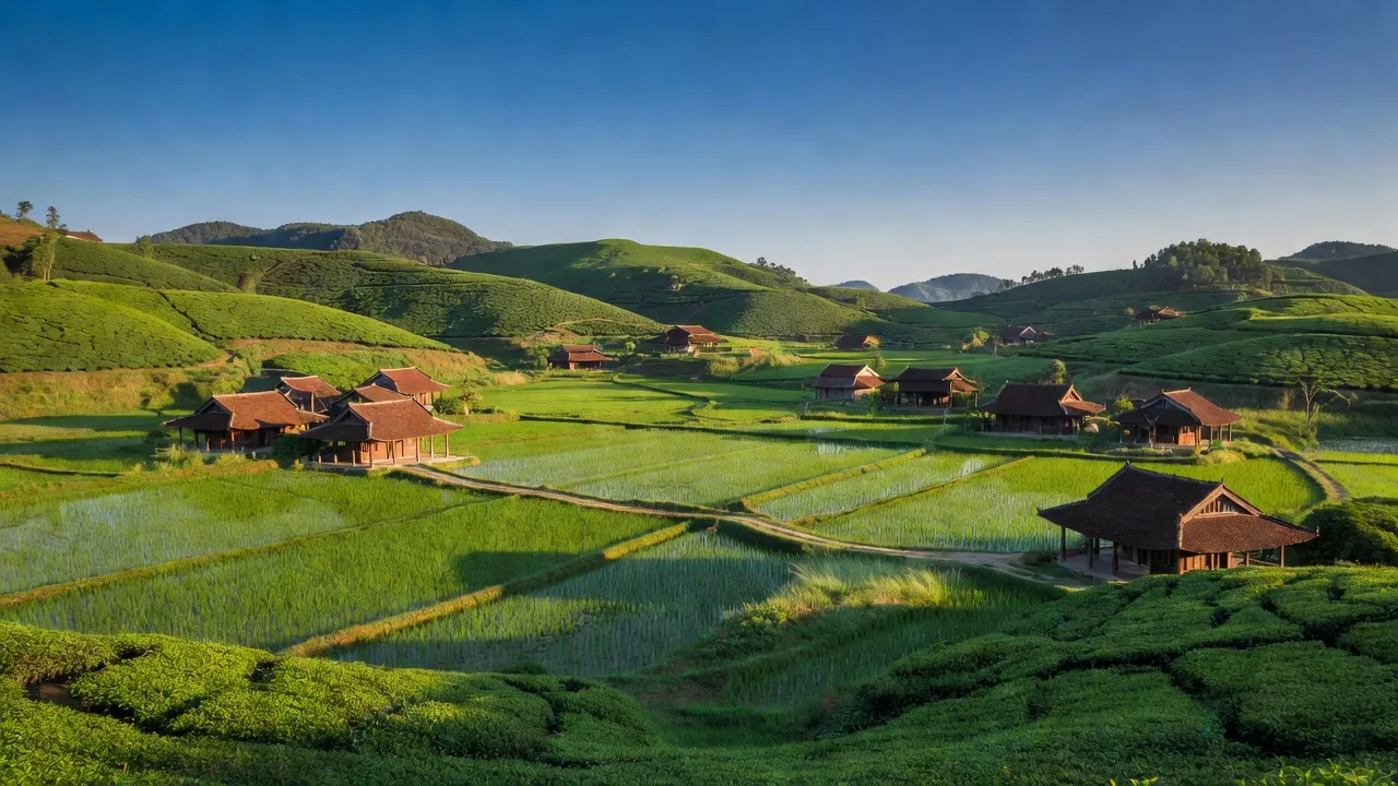 Cảnh quan Xã Hòa Ninh, huyện Di Linh, tỉnh Lâm Đồng với những ngọn đồi xanh tươi.