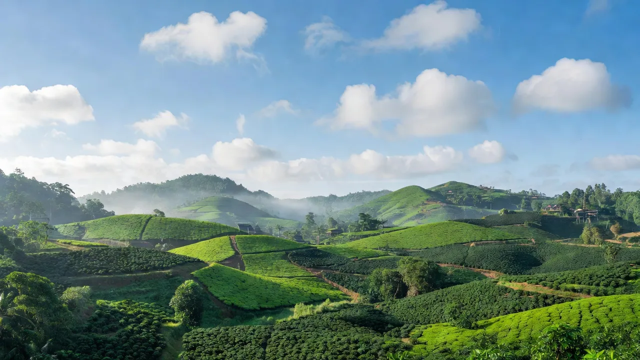 Khung cảnh tuyệt đẹp của Xã Liên Đầm, Huyện Di Linh với ruộng nông nghiệp và đồi núi xanh tươi.