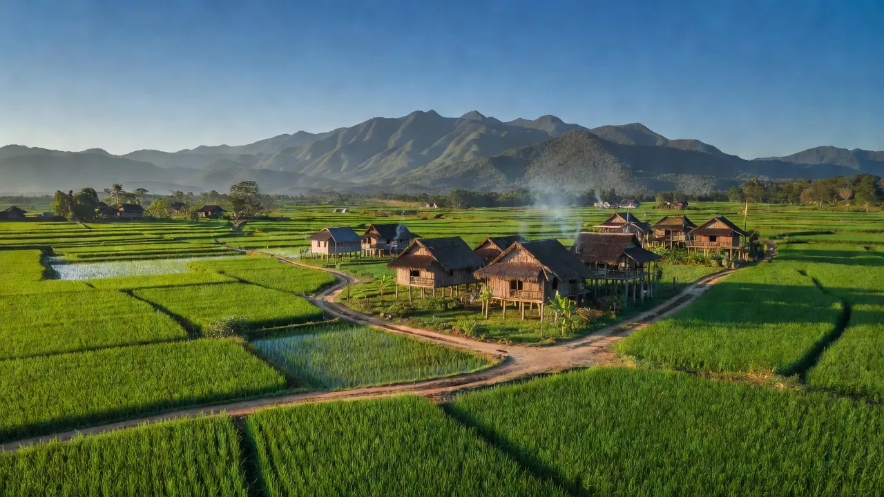 Cảnh đẹp xã Tân Thượng, huyện Di Linh, tỉnh Lâm Đồng với đồng lúa và núi non tuyệt đẹp.