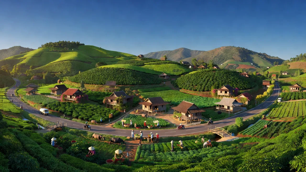 Quang cảnh xã Ninh Gia, huyện Đức Trọng, Lâm Đồng với cảnh quan thiên nhiên và đời sống nông thôn.