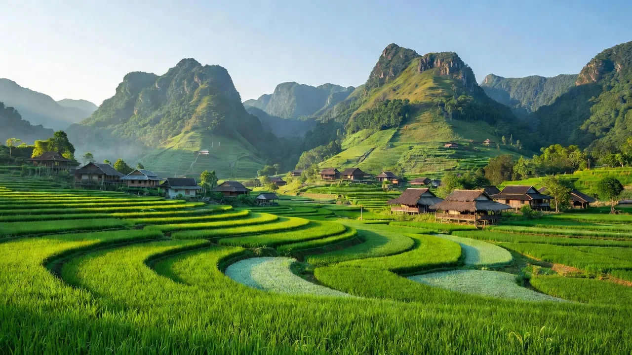 Cảnh xã Chiến Thắng, huyện Bắc Sơn, tỉnh Lạng Sơn với núi non và cánh đồng xanh.