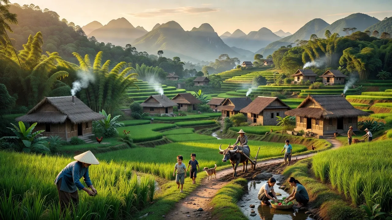 Khung cảnh tuyệt đẹp của Xã Chiêu Vũ, Huyện Bắc Sơn, Tỉnh Lạng Sơn với núi non và làng quê.