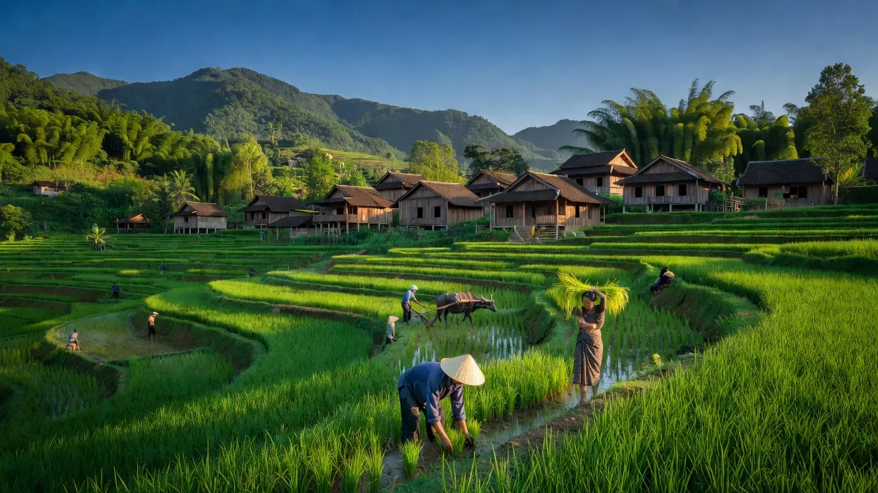 Cảnh sắc Xã Hưng Vũ, huyện Bắc Sơn, Lạng Sơn với ruộng bậc thang và núi xanh.