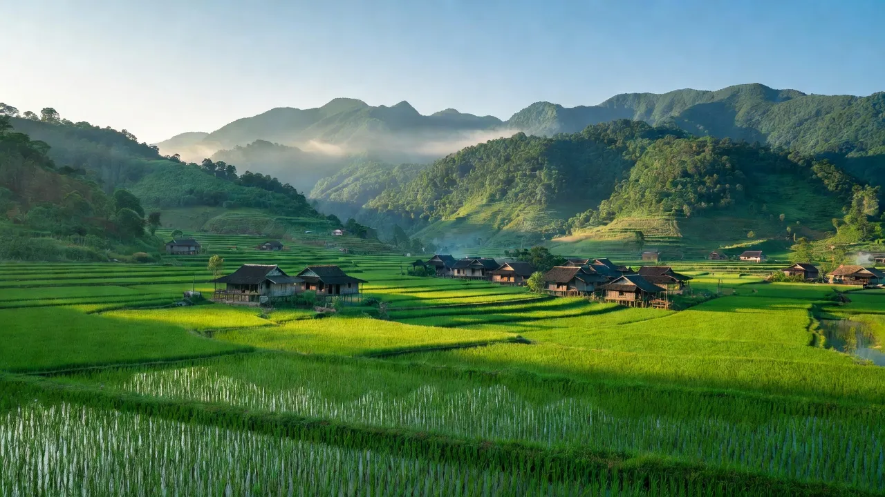Khung cảnh thiên nhiên xã Nhất Hòa, huyện Bắc Sơn, Lạng Sơn với núi và cánh đồng xanh.