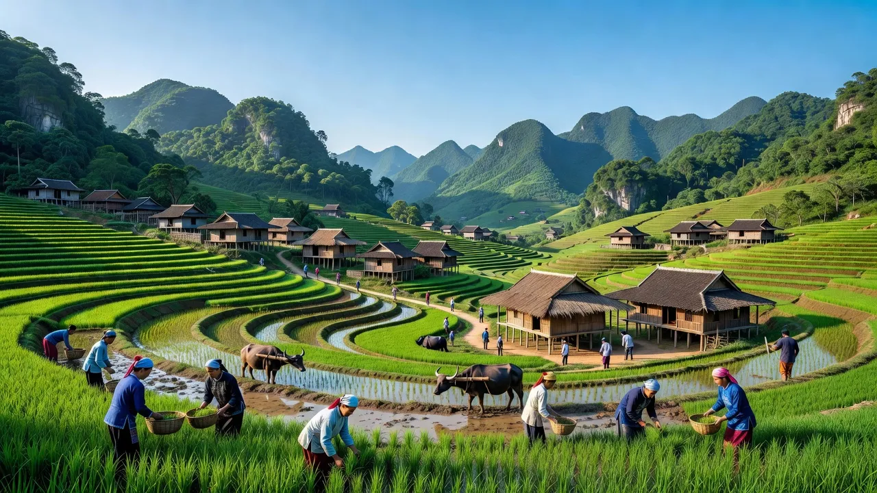 Khung cảnh xã Tân Hương, huyện Bắc Sơn, tỉnh Lạng Sơn với núi non xanh tươi và văn hóa đa dạng.