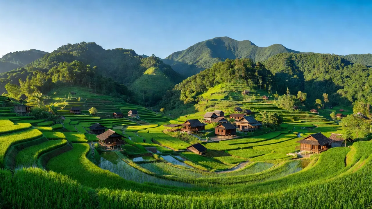 Quang cảnh xã Vạn Thủy, huyện Bắc Sơn, tỉnh Lạng Sơn với núi non trùng điệp và ruộng bậc thang.
