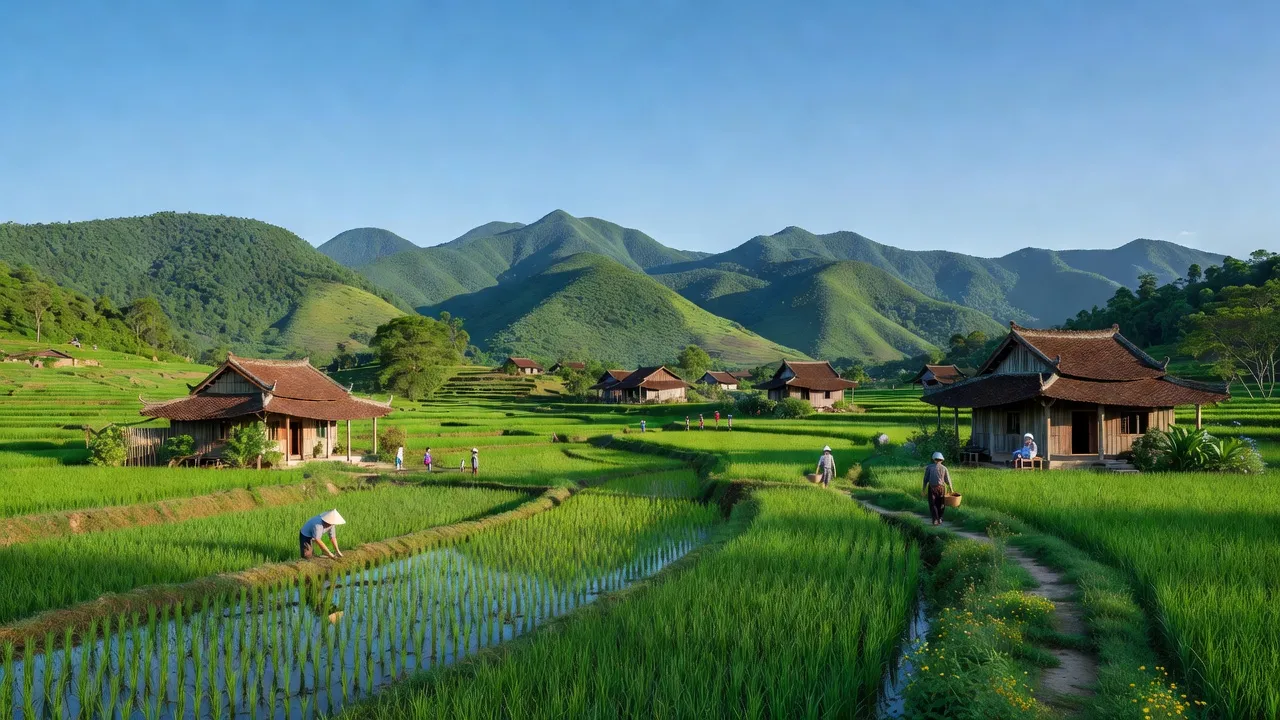 Hình ảnh xã Vũ Lễ, huyện Bắc Sơn, tỉnh Lạng Sơn với núi non xanh tươi và cánh đồng lúa.