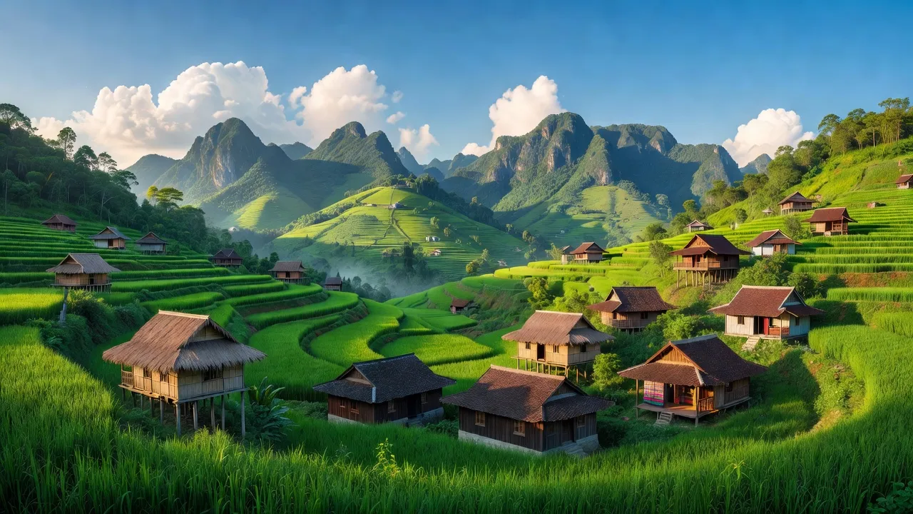Khung cảnh xã Bình La, huyện Bình Gia, tỉnh Lạng Sơn với phong cảnh núi non và nhà truyền thống.