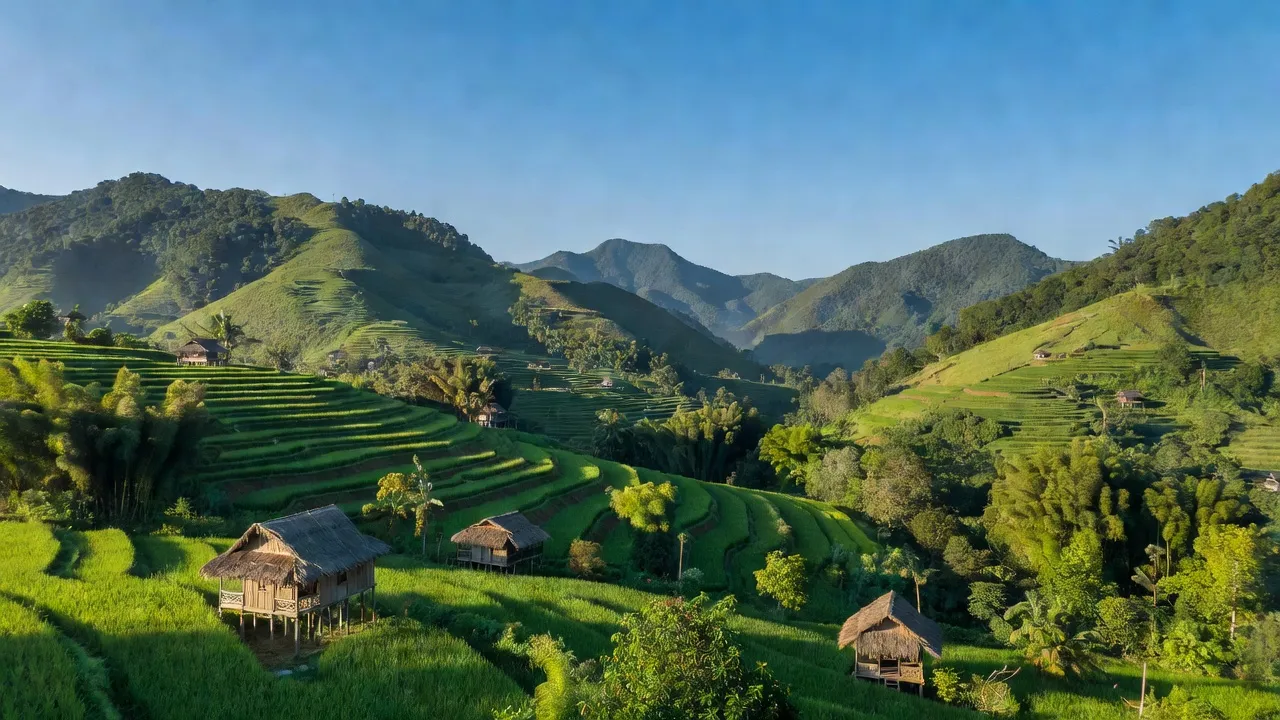 Khung cảnh bình yên Xã Hòa Bình huyện Bình Gia, Lạng Sơn với đồi núi và nhà truyền thống.