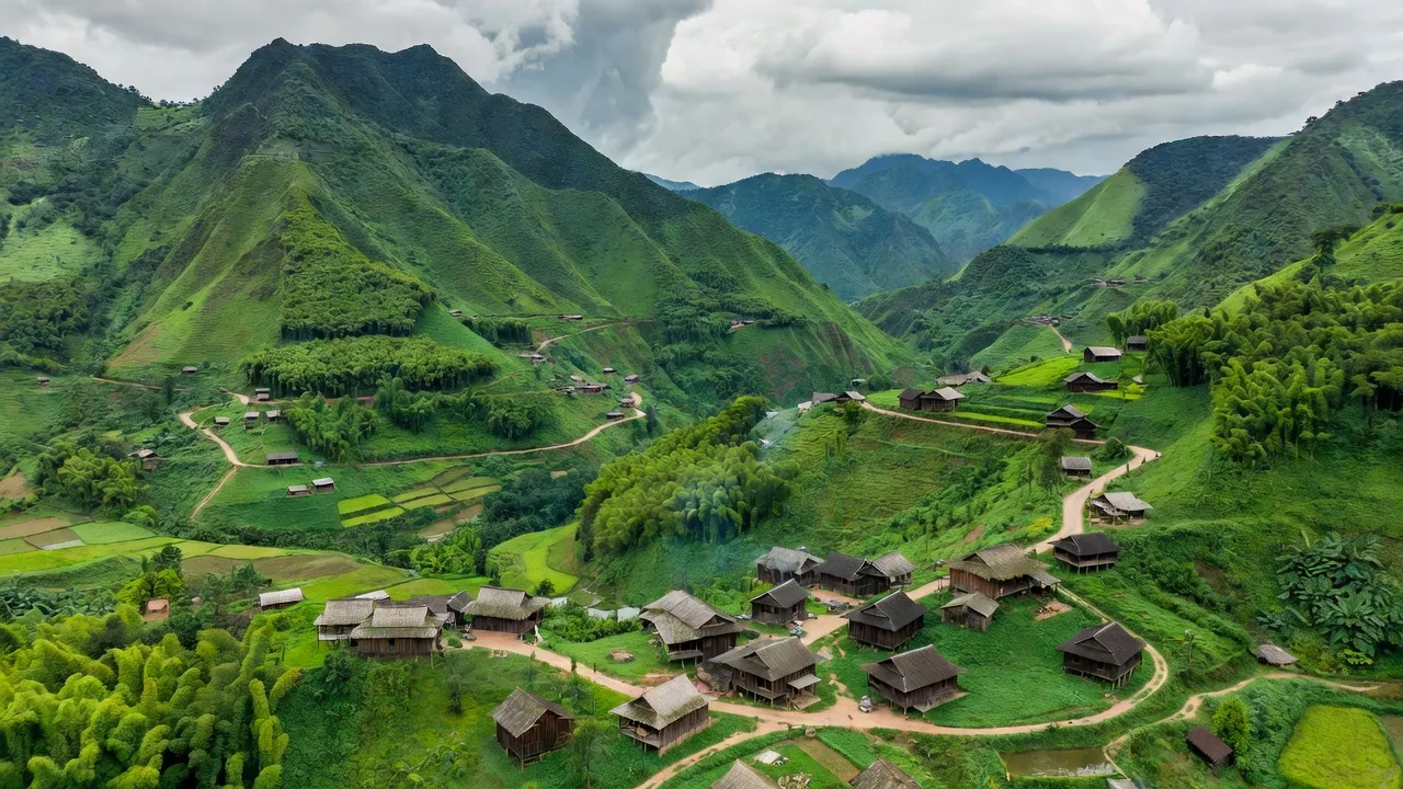 Phong cảnh xã Hoàng Văn Thụ, huyện Bình Gia, tỉnh Lạng Sơn với núi non xanh tươi.