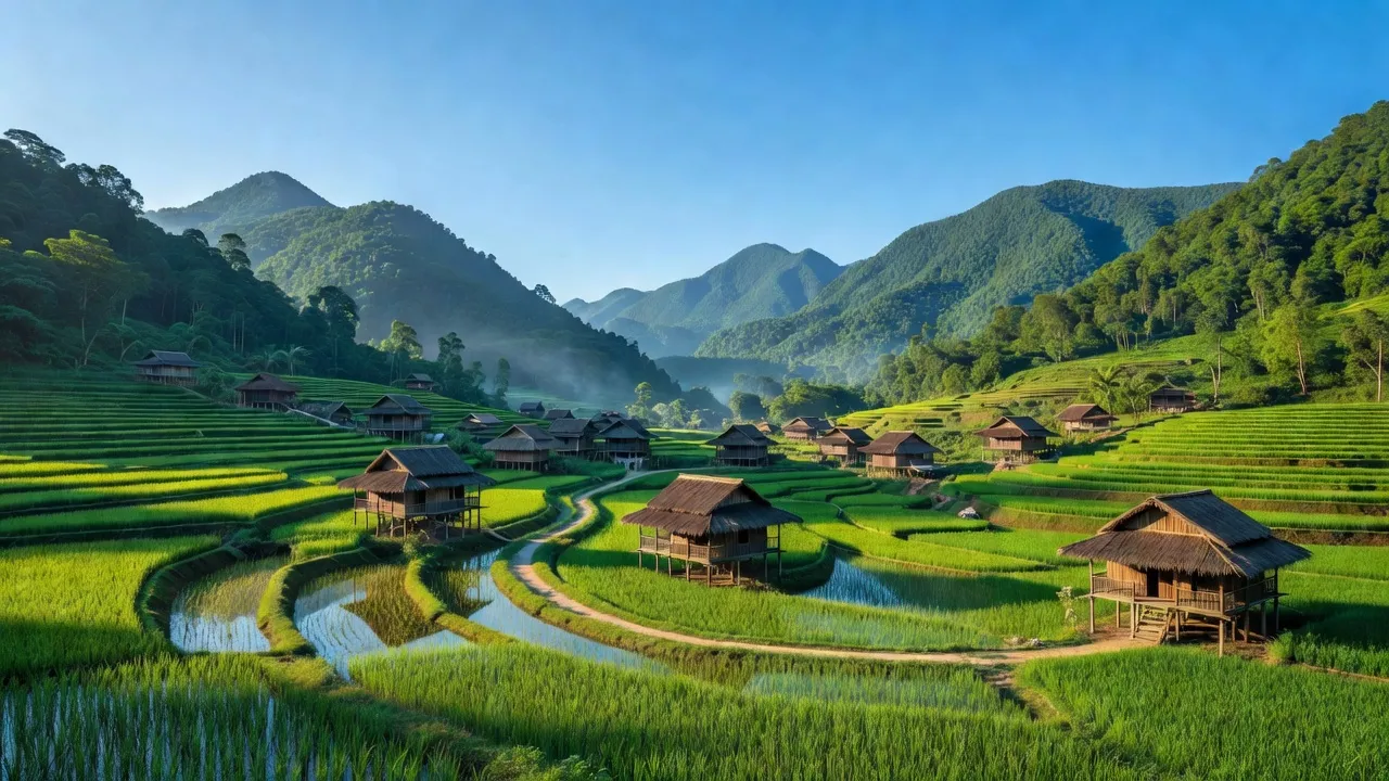 Khung cảnh đẹp của xã Mông Ân, huyện Bình Gia, tỉnh Lạng Sơn, với nhà truyền thống và thiên nhiên xanh tươi.