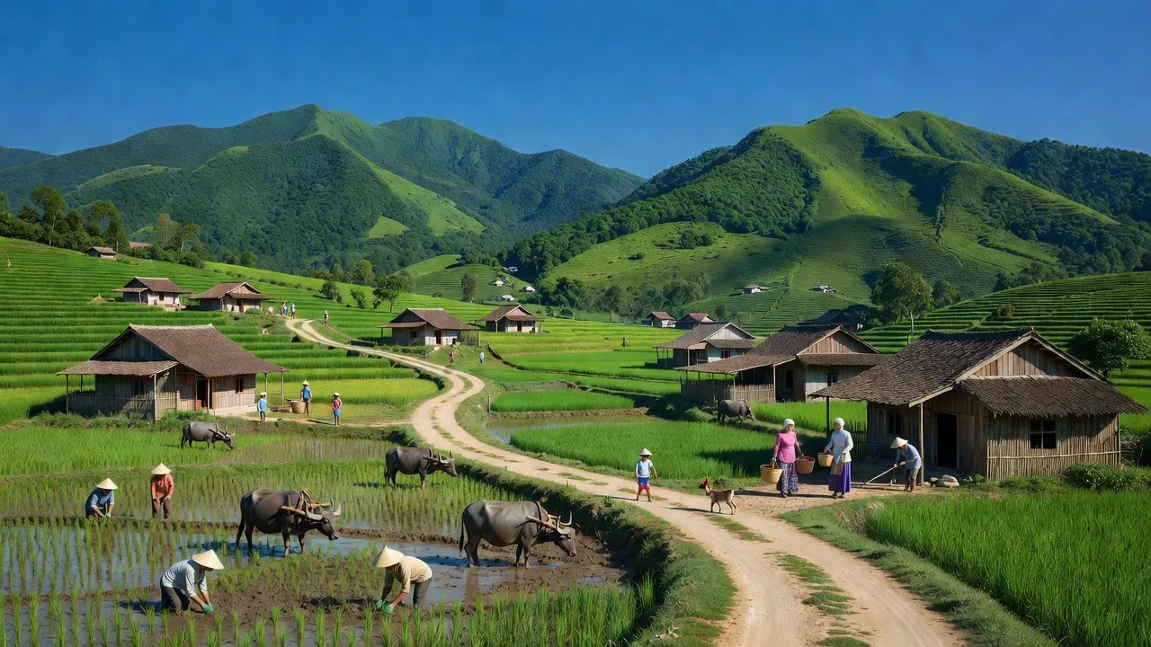 Cảnh đẹp xã Quang Trung, huyện Bình Gia, tỉnh Lạng Sơn với núi xanh và cuộc sống nông thôn.