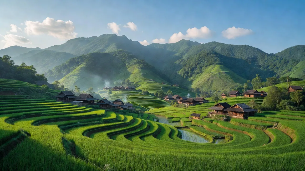 Cảnh đẹp xã Tân Hòa, huyện Bình Gia, tỉnh Lạng Sơn với núi non xanh tươi và nhà gỗ truyền thống.