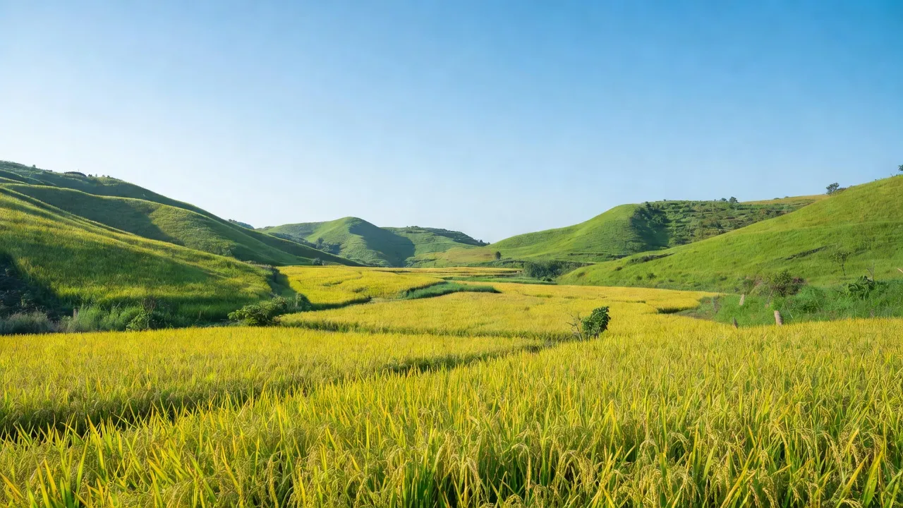 Phong cảnh xã Tân Văn, huyện Bình Gia, tỉnh Lạng Sơn với đồi núi xanh và cánh đồng lúa.