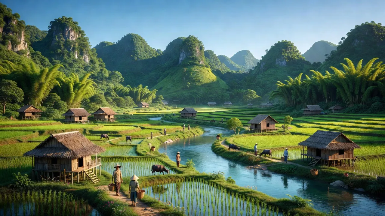 Khung cảnh xanh tươi xã Thiện Hòa, huyện Bình Gia, tỉnh Lạng Sơn với sông Pác Ma.