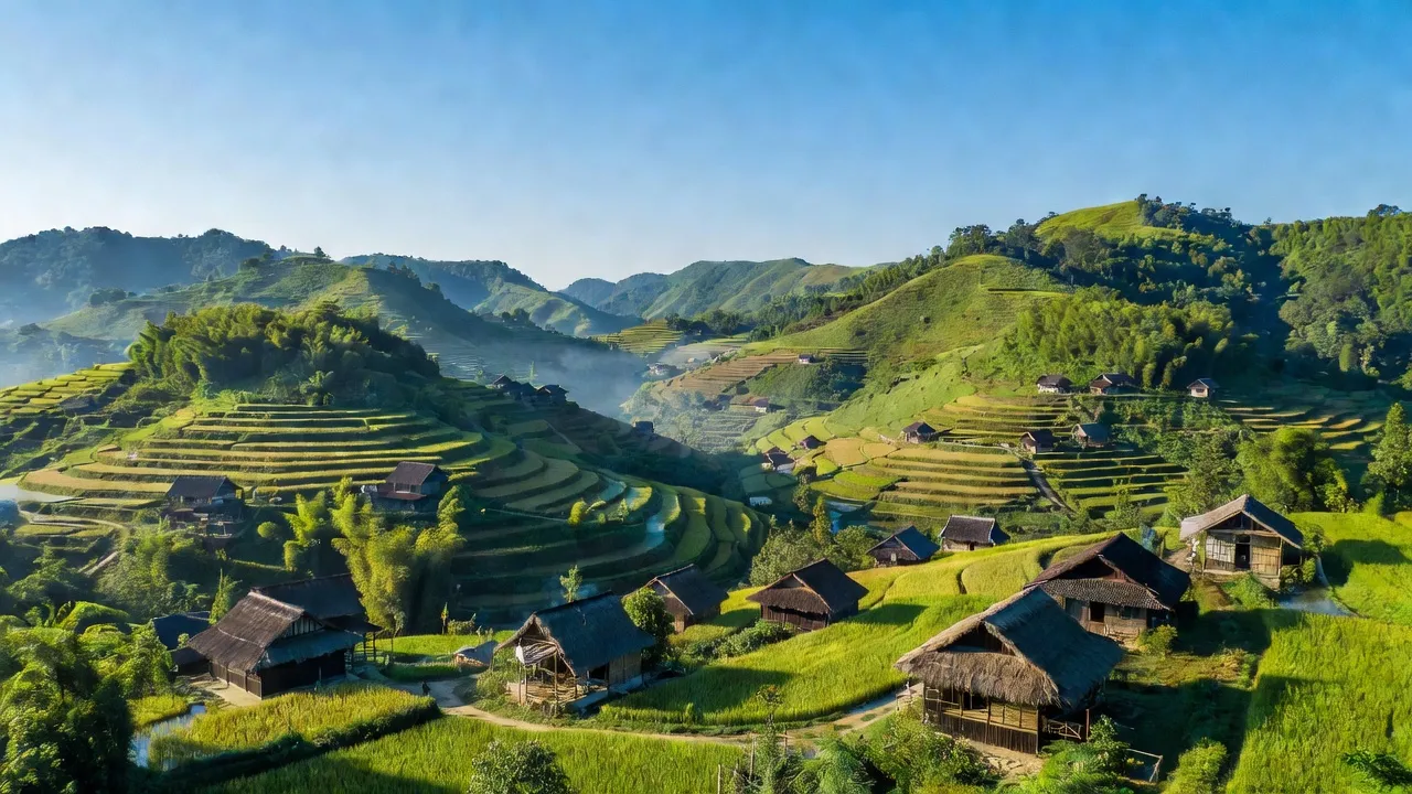 Khung cảnh xã Mẫu Sơn, huyện Cao Lộc, tỉnh Lạng Sơn với đồi núi và nhà truyền thống.