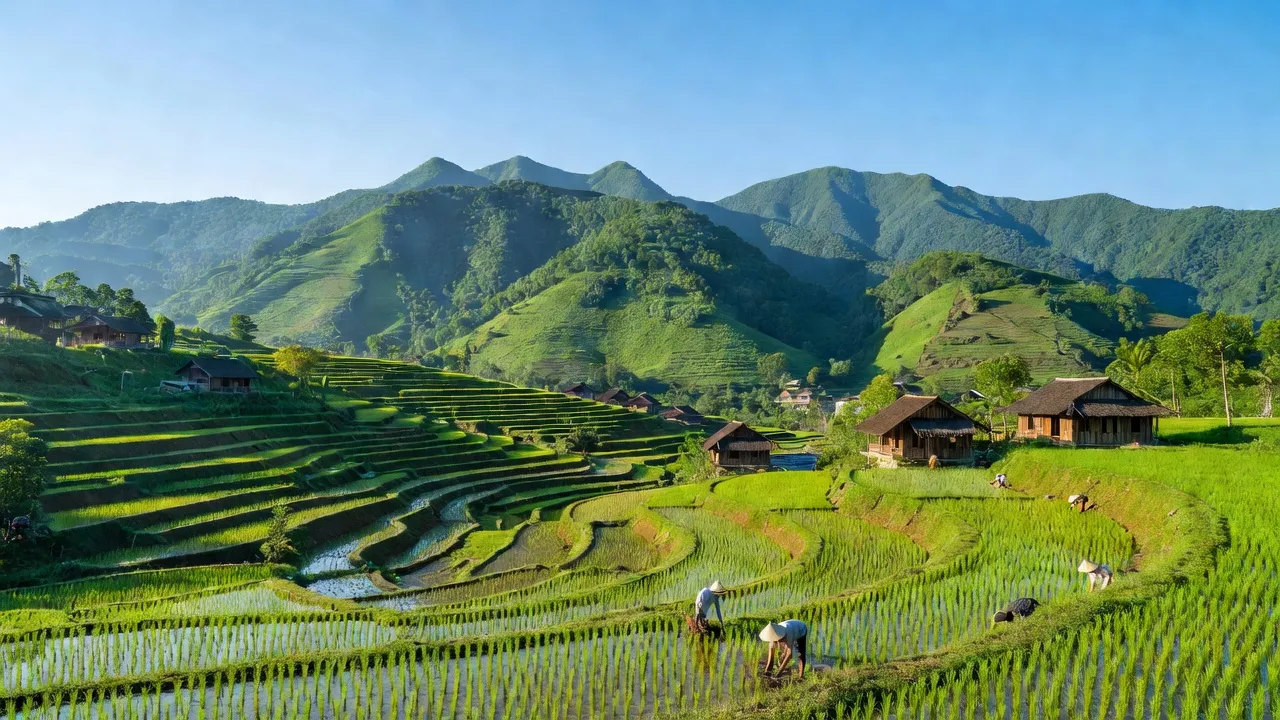Cảnh đẹp Xã Bằng Mạc, Huyện Chi Lăng, Tỉnh Lạng Sơn với ruộng bậc thang và nhà sàn.