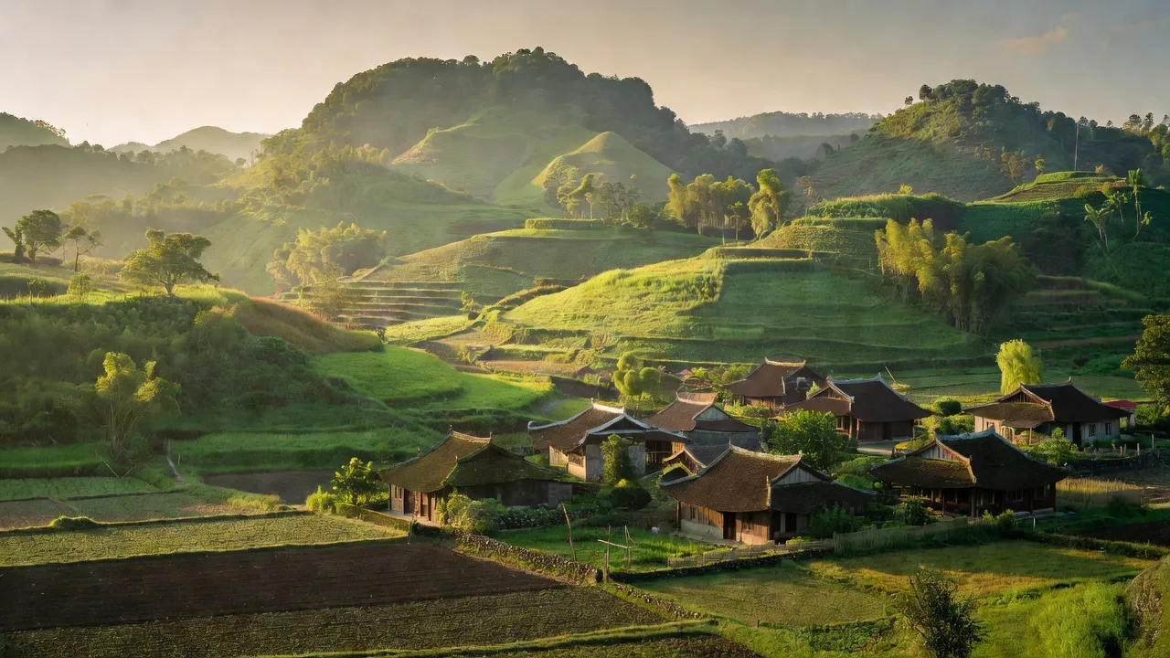 Cảnh quan xã Chiến Thắng, huyện Chi Lăng, tỉnh Lạng Sơn với đồi núi và nhà truyền thống.